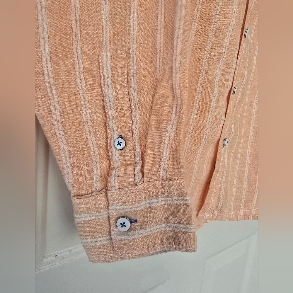 Tommy Bahama Relax Linen Shirt Men’s M Orange Peach Long Sleeve Button Striped - Picture 4 of 14